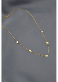 Resim Papatya Silver 925 Ayar Gümüş Altın Kapla Taşlı Yıldız Kolye Bileklik Set 