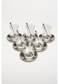 Resim Gaziantep Bakır El Dövmesi Çay Seti Takımı&çay Sunum Seti 6 Kişilik 18 Parça 6 Bardak Hediyeli 