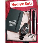 Resim Özel Kutulu Hediyelik Erkek Kombin Saat Seti Pilot Kalem Not Defteri - 6043 