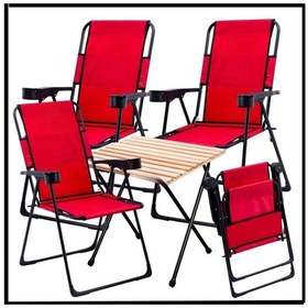 Resim Kırmızı - 130 Kg Taşıma 4 Adet Katlanır Kamp Sandalyesi Ve Masa Seti - Tab.251 Kırmızı 