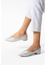 Resim Kadın Gümüş Topuk Taş Detaylı Babet Gumus 