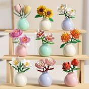 Resim Zambak, Krizantem, Gül, Hibisküs Çiçekleri, Şakayık, Ayçiçeği, Lale, Gardenya, Mini Çiçekler ve Vazolar Yapı Blokları Oyuncakları, Minyatür Ebedi Çiçek Modeli, Masa Süsü, Doğum Günü/Noel Hediyeleri, Noel İçin En İyi 