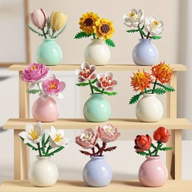 Resim Zambak, Krizantem, Gül, Hibisküs Çiçekleri, Şakayık, Ayçiçeği, Lale, Gardenya, Mini Çiçekler ve Vazolar Yapı Blokları Oyuncakları, Minyatür Ebedi Çiçek Modeli, Masa Süsü, Doğum Günü/Noel Hediyeleri, Noel İçin En İyi 