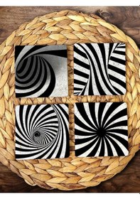 Resim Doğal Taş Bardak Altlığı Siyah Desenler Baskılı 4'lü Set Çok Renkli 