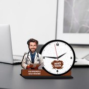 Resim Erkek Aile Hekimi Karikatürlü MDF Masa Saati 