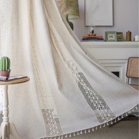 Resim 1 adet Bohem Şık Keten Perde, Geometrik Kesimler ve Püsküller - UV Koruyucu, Yarı Şeffaf Perde Oturma Odası, Yatak Odası, Kör Pencere, Yemek ve Mutfak için - Çubuk Cebi Tasarımı, Kolay Elde Yıkama, Yatak Odası Pencere Tedavisi|Bohem Şık Tarz|Işık Filtreleyen Keten, Oturma Odası Perdeleri 
