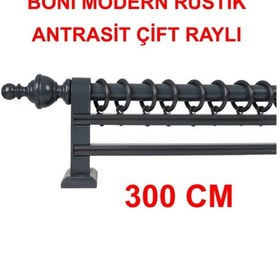 Resim Boni Modern Rustik Ahşap Rustik Perde Askısı Çift Raylı-antrasit 300 Cm Antrasit 