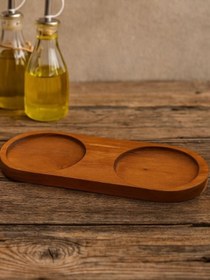 Resim FM MARKET 2 Bölmeli Oval Koyu Kahverengi Ahşap Yağdanlık Altlık 27x12.5 cm 