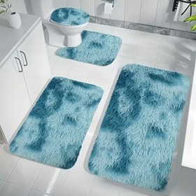 Resim 4'lü Kabarık Banyo Mat Seti - Yumuşak, Emici, Kaymaz, Kalın, Makinede Yıkanabilir, Dikdörtgen Polyester Mat Kiti, Kaymaz Halılar|Şık Banyo Dekoru|Polyester Lif Matlar, Banyo Matı 