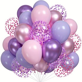 Resim 30 Adet Pembe & Mor Balon Seti Konfeti ile - 25.4cm Metalik Lateks Balonlar Kız Doğum Günleri, Gençler Duşları, Düğünler & Prenses Partileri için - Canlı & Parlak Bitiş, Etkinlik Aksesuarları|Prenses Parti Teması|Dekoratif Balonlar, Doğum Günü Balonları 