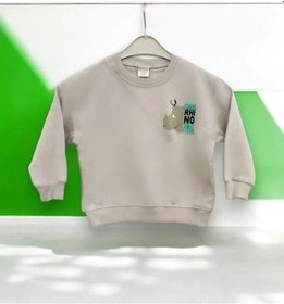 Resim Zekids Erkek Çocuk Cool Rhino Baskılı Pamuklu Sweatshirt-14202 Taş 