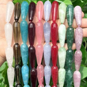 Resim 2 adet 10x30mm Yüzlü Su Damlası Şeklinde Taş Boncuk Doğal Anjelit Garnet Agat Gevşek Aralayıcı Boncuklar Takı Yapımı DIY Bileklik Kolye 