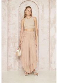 Resim Pasaklı Giyim Kadın Otantik Beli Lastikli Yırtmaçlı Salaş Şalvar Etek Bohem Pantolon 3635270 Bej 