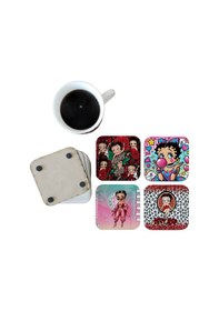 Resim Betty Boop Dekoratif Ahşap Bardak Altlığı Seti 0116 Çok Renkli 