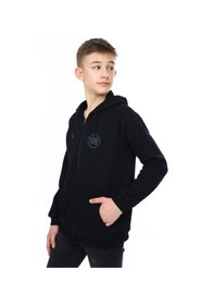 Resim Toontoy Kids Toontoy Erkek Çocuk Kapüşonlu Fermuarlı Cepli Düşük Omuz Baskılı Reglan Kol Örme Hırka - 3 İplik Şardonsuz Siyah 