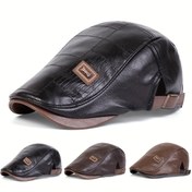 Resim Şık Retro Beyler Beresi Şapka, PU Deri Rahat Snapback Kasket, Seyahat Plaj Partileri İçin, Sonbahar ve Kış İçin 