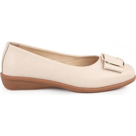 Resim Libero L076.3101 Hakiki Deri Tokalı Esnek Kauçuk Taban Kadın Loafer Casual Ayakkabı Bej 