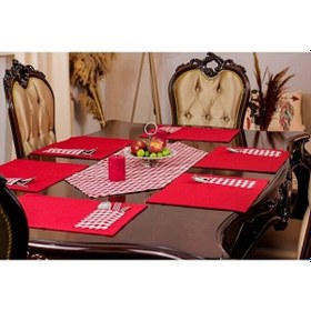 Resim Kırmızı Amerikan Servis Supla Ve Runner Seti 12 Kişilik Set Kırmı Kırmızı 