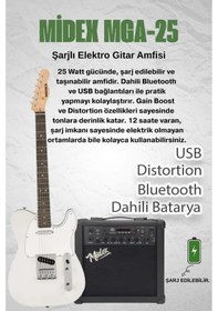 Resim Midex Tlx-50wh-25amp Tele Kasa Gül Klavye 2 Single-coil 25w Amfili Elektro Gitar 