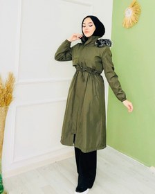 Resim Armalı ve Kürklü Mont Haki - 38 