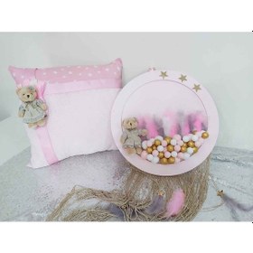 Resim 2 Li Bebek Odası Kapıs Süsü Ve Yastık Set Pembe Çok Renkli 