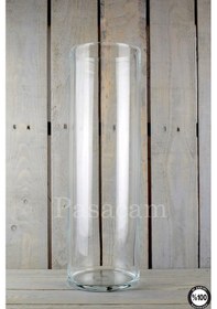 Resim Delizli El Imalati 15 Cm Genişlik - 40 Cm El Işciliği Silindir Vazo Cam Ps40 Kalın Taban Beyaz 