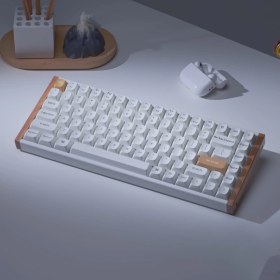 Resim Keychron K2 He Rgb Manyetik Switch 2.4 Ghz Kablosuz Ingilizce Ahşap Kenarlı Beyaz Klavye 