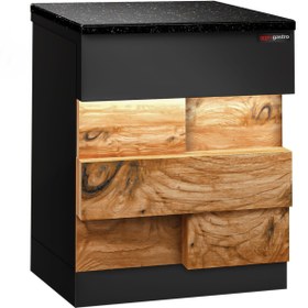 Resim Kasa Bankosu TORONTO - 600mm - Ahşap Ön Panel- Siyah Granit Çalışma Tezgahı 