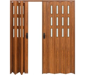 Resim Faran Dekorasyon 230 x 230 Ceviz Renk Camlı Çift Açılım Pvc Akordiyon Katlanır Kapı FRNAKMODEL-235 