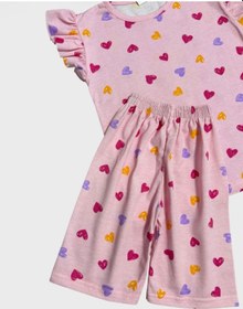Resim Aliş Kids Kız Çocuk Pamuklu Pembe Kalp Desenli Kolları Fırfırlı Kısa Kollu Şortlu Yazlık Pijama Takımı 