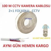 Resim 100Mt Cct 2+1 Kamera Kablosu +10 Adet Bnc 