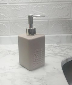 Resim Sıvı Sabunluk Bej Modern 7x7x17cm 300ml Banyo Seti Siyah 
