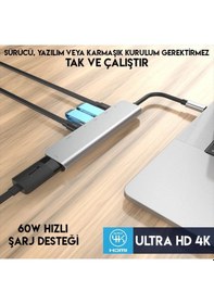 Resim Ally Usb Type-c To 7in1 Hdtv 2xusb+pd Sd&tf Okuyucu Hub Adaptör Çoklayıcı- 5775 