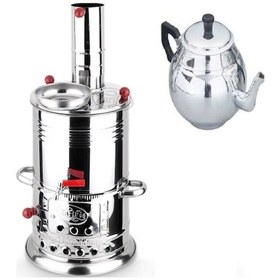 Resim Novahub Zarif İş Krom Odunlu Kömürlü Demlikli 3.5 L Semaver - Inox 