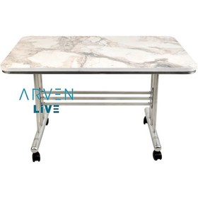 Resim Renk Renk Mermer Desenli Tekerlekli Orta Sehpa Metal Ayaklı Masa (482477718) 
