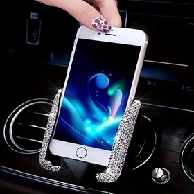 Resim 1 Bling Araba Telefon Tutucu, Parıldayan Yapay Elmaslarla - Dayanıklı PVC, Çift Fonksiyonlu Hava Kanalı & Gösterge Paneli Akıllı Telefon Tutucu Kolay Navigasyon için, Araba Telefon Tutucu 