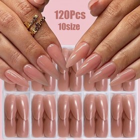 Resim 120 Adet Badem Şekilli Basınçlı Tırnaklar Tam Kaplama Akrilik Sahte Tırnak Seti, Katı Renkli Akrilik Tırnak Malzemeleri Kutulu Hediye, Salon veya El Yapımı DIY için Hazır Tırnaklar 