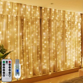 Resim 1 adet Peri Işıkları Perdesi - 8 Modlu Zamanlayıcı ve Uzaktan Kumandalı USB Lambalar, Yatak Odası, Arka Plan, Düğün, Parti, Eid Al-Adha Mubarak için Asılabilir Işıklar 