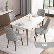 Resim Canisa Concept Are Serisi, Mdf 80X132 Açılabilir Beyaz Masa Ceviz Ayak Mutfak Masası Takımı, 4 Sandalye Gümüş Halkalı 