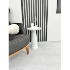 Resim Ahşap Tekli Mantar Yan Sehpa Modern 50 cm Beyaz Renk Fiskos Çiçeklik 