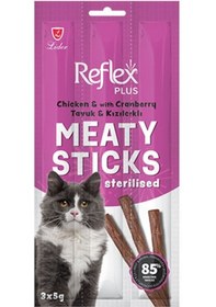 Resim Reflex Plus Meaty Sticks Tavuklu ve Kızılcıklı Tahılsız Kısırlaştırılmış Kedi Ödül Çubuğu 3 x 5 G 