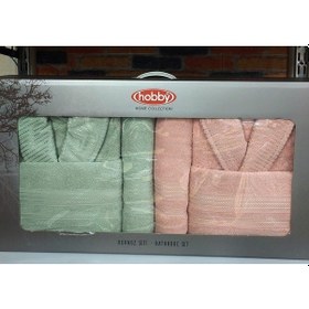 Resim Hobby Casual 6 Parça Aile Bornoz Seti-pembe Su Yeşili 