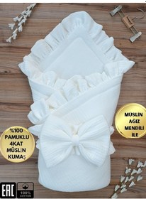 Resim Beyaz 4 Kat Müslin Bebek Battaniyesi Doğal Organik Uyku Kundağı Hastane Çıkışı Yenidoğan Mevsimlik Beyaz 