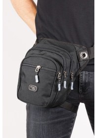 Resim Çok Gözlü Su Geçirmez Unisex Siyah Bel Bacak Omuz Motosiklet Kurye Çantası Bodybag Gri Siyah 4962 