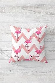 Resim Pelangi Zigzag Ve Flamingo Çift Tarafı Baskılı Gizli Fermuarlı Yastık Kılıfı Kırlent Koltuk Yastık Kılıfı, beyaz 45 x 45 