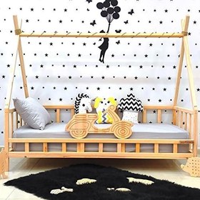 Resim Motosikletli Montessori Yatak Doğal Çam Ağacı Çocuk Karyola 90X190 