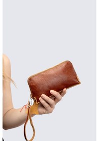 Resim Westbag Unisex Hakiki Dana Derisi Bileklikli El Tutmalı Clutch Çanta Taba 