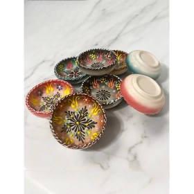 Resim Artistic Quality Dekoratif Lale Çiçek Işlemeli Çini Seramik Sosluk - Çerezlik - Kahvaltılık 8 Adet 