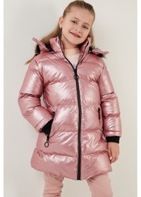 Resim Lela Peluş Astarlı Yakası Suni Kürklü Çıkarılabilir Kapüşonlu Kışlık Kız Çocuk Mont 5761908 Pembe 