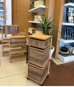 Resim Ahşap Kare Tekerlekli Kahve Sebzelik 3 Katlı Yana Açılır Patates Soğan Sarımsak Kahverengi 